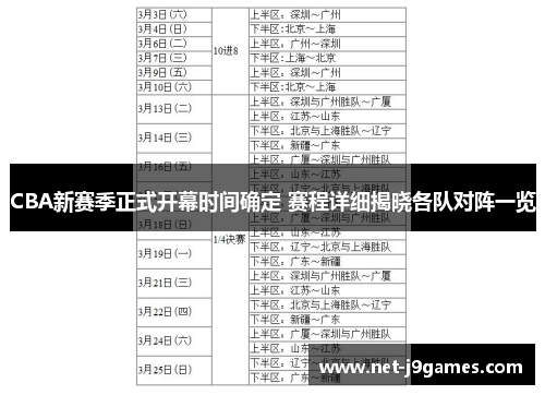 CBA新赛季正式开幕时间确定 赛程详细揭晓各队对阵一览