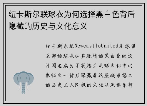 纽卡斯尔联球衣为何选择黑白色背后隐藏的历史与文化意义